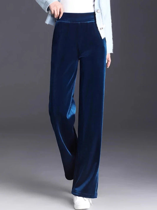 Women's pants with many reviews flared pants ice silk pants wide leg pants, high waisted blue loose straight leg pants 6XL