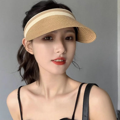 Women Summer Empty Top Sun Hat Female Outdoor Visor Cap Casual Shade Hat Straw Wide Large Brim Beach Sunhat Lady