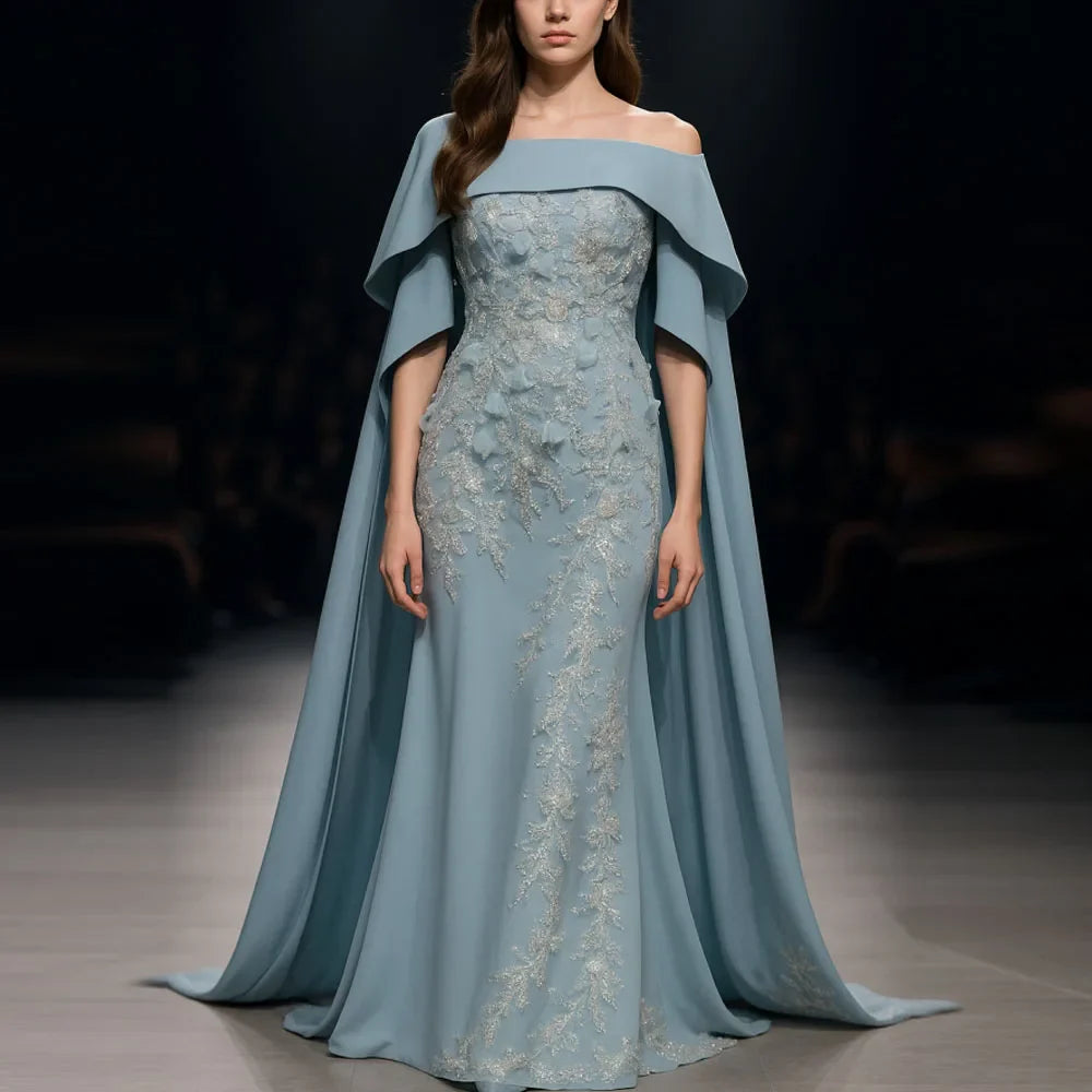Customized Elegant Evening Dresses with Shawl 2025 Off the Shoulder Sequin Appliques Formal فساتين سهرات