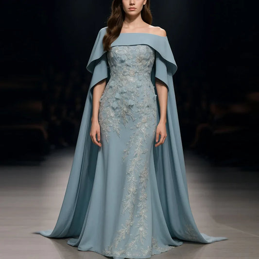 Customized Elegant Evening Dresses with Shawl 2025 Off the Shoulder Sequin Appliques Formal فساتين سهرات