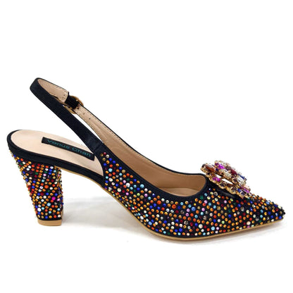 Elegant Woman Heel Shoes INS Style Pointed-Toe Rhinestone Pumps African Ladies Italian Shoe and Bag Set Designer 2024