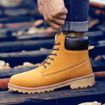 Designer Leather Mens Spring Fall Ankle Boots Trekking Yellow Coffee Designer Tactical Boots Outdoor for Men Work Shoes Sneakers
