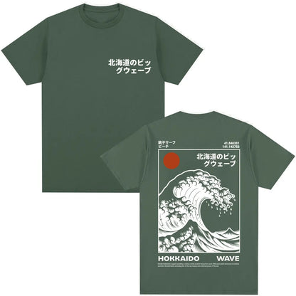 Japanese Style Hokkaido Wave Graphic T-shirts Men Women Harajuku Fashion Vintage T Shirts Oversized Cotton Popular T-Shirt Gifts