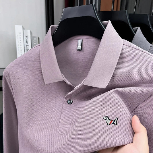 Fashion brand autumn new men's top casual warm 100% cotton long sleeved Polo shirt