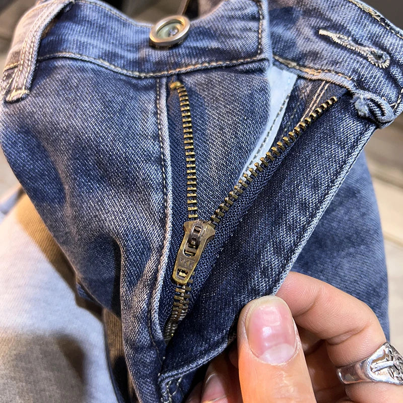 Men's Loose Harem Jeans Classic Blue Fashion Elastic Tapered Small Feet Denim Pants Streetwear Youth Ankle Length Trousers