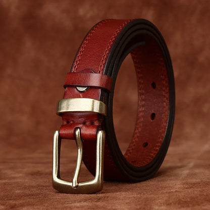 2.8CM Ladies Pure Cowhide High Quality Genuine Leather Belts for Women Needle Buckle Jeans Cowboy Waist Belt Luxury Designer