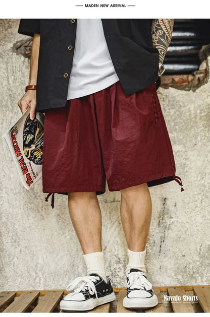 Casual Navajo Embroidered Shorts Loose Fit Beach Thin Pants with Elastic Waist Pockets Cargo Short for Men's Summer Bottom