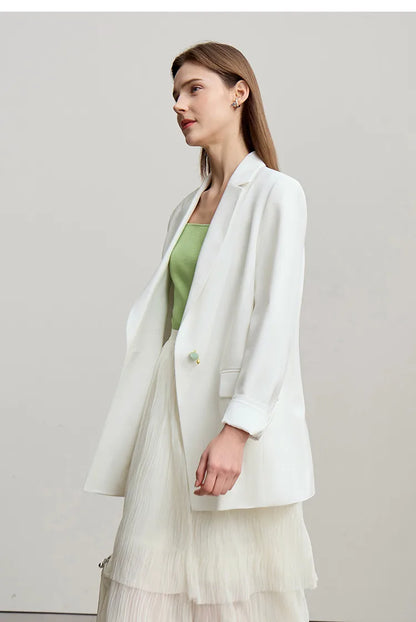 Women's Jacket 2026 Autumn New Commuter Button Shoulder Pad Suit Loose Anti-wrinkle Medium And Long Blazer Top 12611021