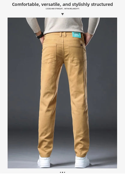 Classic Style 3 Colors Autumn Men's Slim Brown Jeans High Quality Business Casual High Stretch Denim Pants Male Brand Trousers