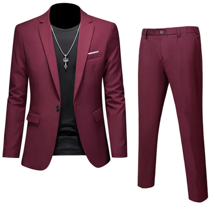 6XL-M (Blazer+Pants) High Quality Business Solid Color Slim Fit Suits 2 Pieces Men's Groom Wedding Social Tuxedos Set 16 Colour