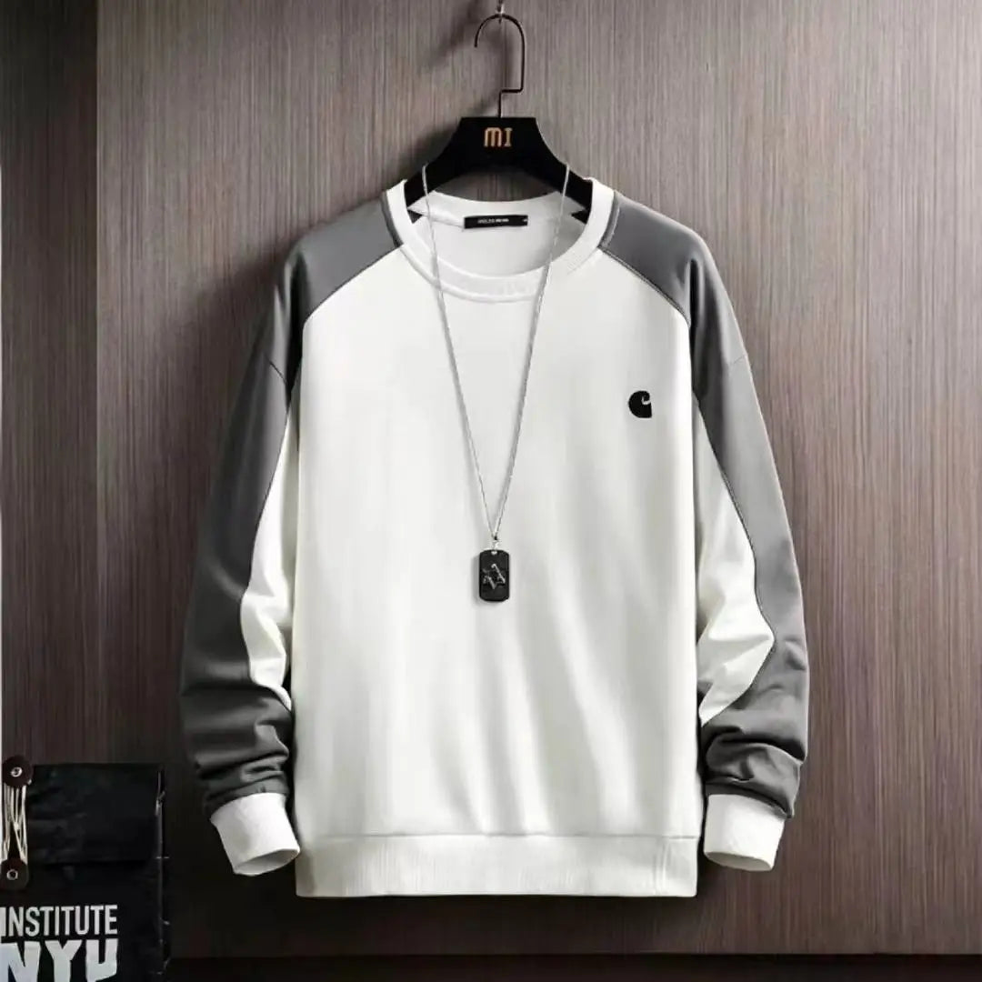 Men's Casual Solid Color Loose Long Sleeve round Neck Hoodie Base Shirt Spring Autumn Sports Wear