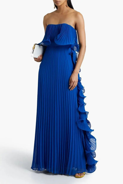 Trendy Women Summer Holiday Dress Orange Pleated Chiffon Long Formal Dresses Custom Made Ruffled Strapless Beach Party Dress