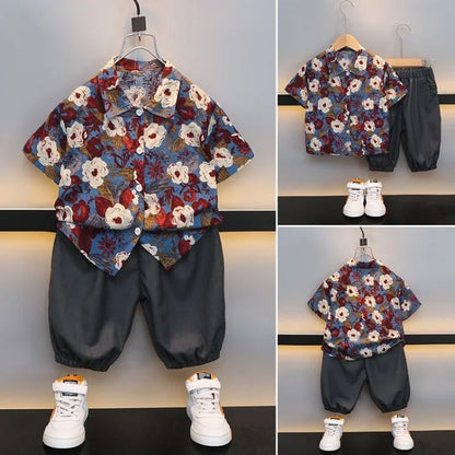 Floral Shirt Summer Suit for Boy 2025 Kids Clothes Children 4 Years Clothing Sets Shorts Boys' Set Child Outfit Outdoor T-shirts