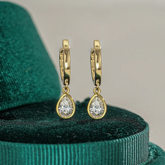 18K Plated D Vvs1 0.5CT Pear Cut Moissanite Hoop Earrings for Women Simple Wedding Jewelry Real S925 Pure Silver Gifts