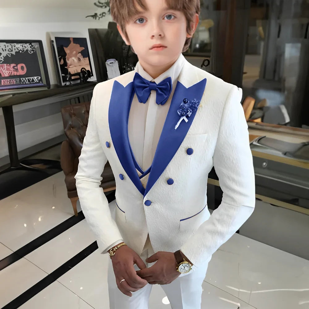 Jacquard Boys Suit Set 3 Pieces Wedding Guest Outfit,High Quality Peak Lapel Tuxedo For Kids,Children's Slim Fit Suits 2-20T