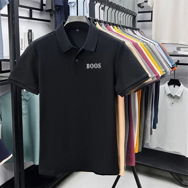 Cotton100% Men's Summer High Quality Short Sleeves Polo Shirt Lapel Button Letter Printing T-Shirt Business Leisure Men Clothing