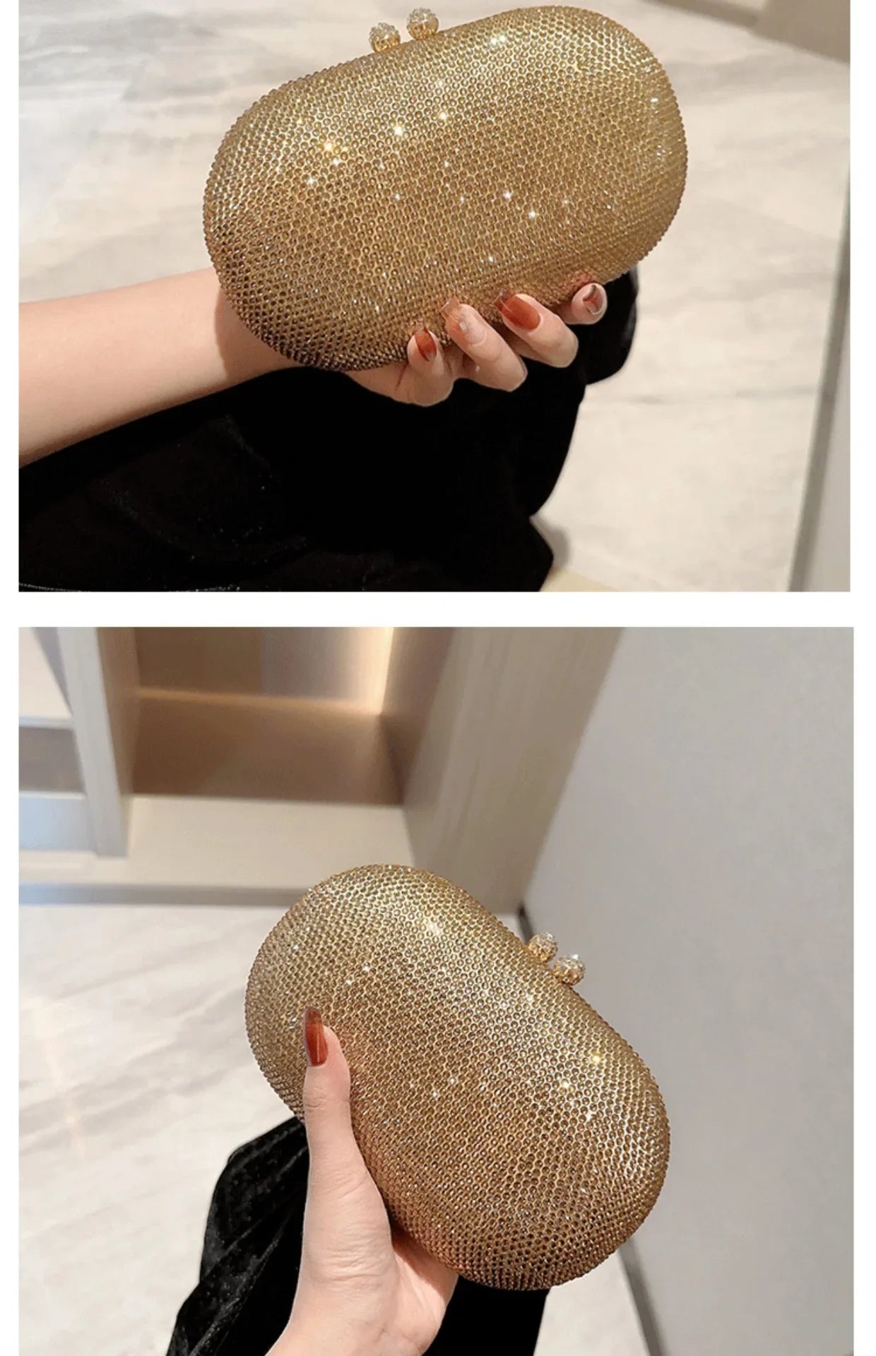 Fashionable Diamond Encrusted Evening Clutch Women's Handbag Luxury Oval Shape Ball Gown Purse Korean Style Hard  Handbag