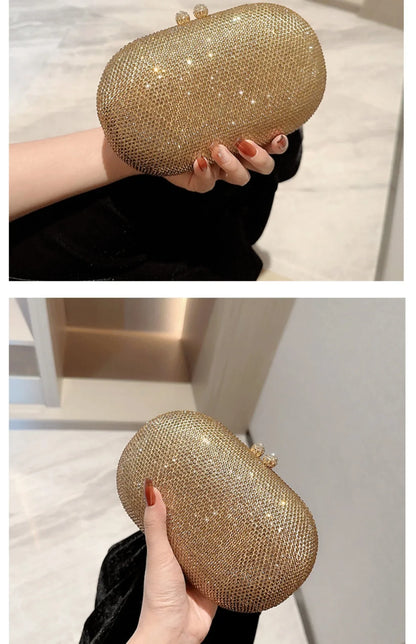 Fashionable Diamond Encrusted Evening Clutch Women's Handbag Luxury Oval Shape Ball Gown Purse Korean Style Hard  Handbag