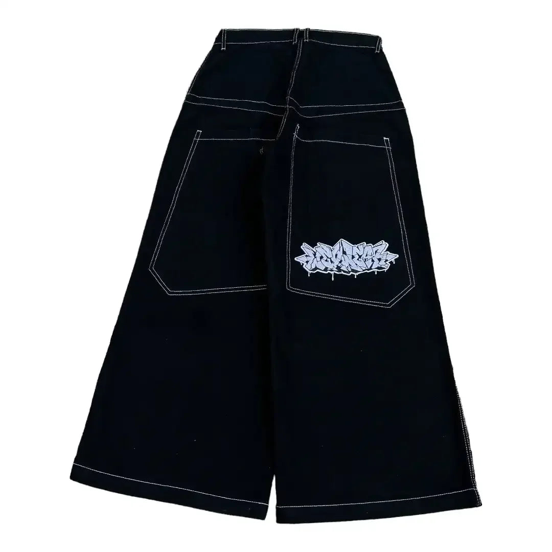 Y2k Baggy New Wexwear Stripes Black Pants Embroidered Jeans Streetwear Men Harajuku Hip Hop Women High Waist Wide Trouser