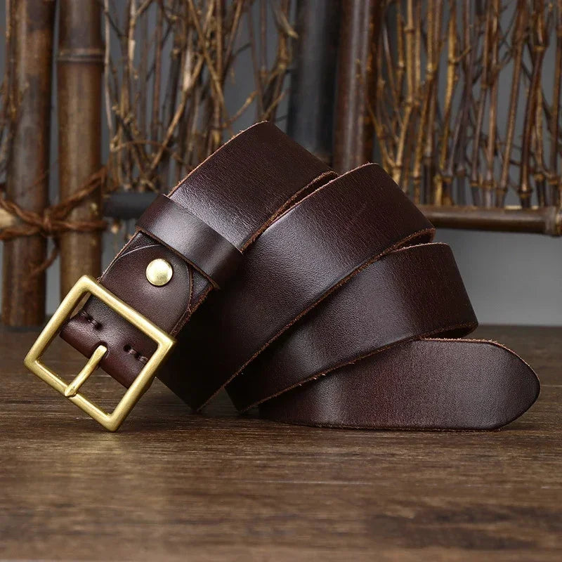 3.3CM Pure Cowhide Genuine Leather for Men's Women High Quality Jeans Brass Buckle Belts Cowboy Fashion Designer Matching Belt