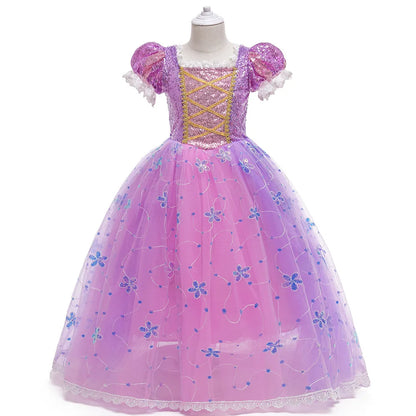 Girls Birthday Party Deluxe Rapunzel Dress With Sequined Bodice Tangled Movie Cosplay Princess Costume Carnival Fairy Tale Gown