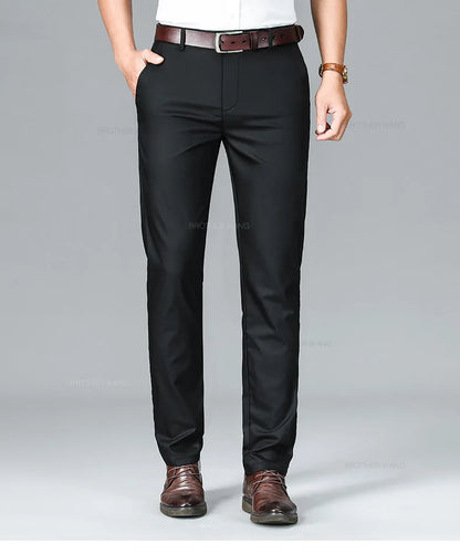 Bamboo Fiber Summer Casual Pants Men's Ultra-thin Iron-free Anti-wrinkle Loose Business Straight Elastic Trousers Brand Clothing