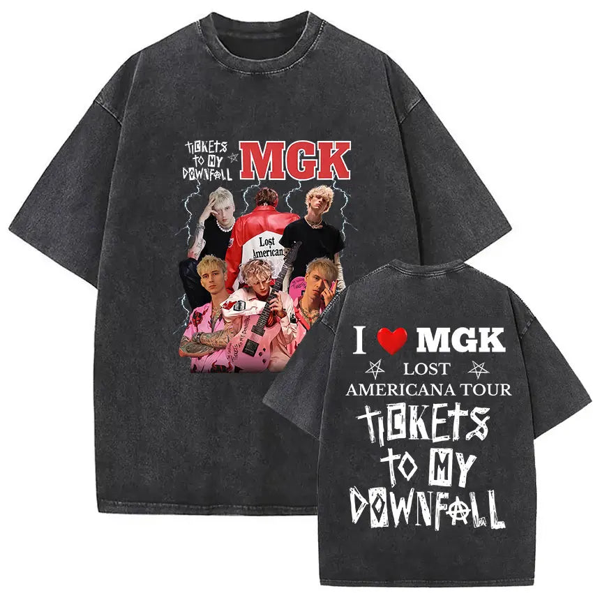 MGK Lost Americana Tour 2025-2026 Vintage Washed T Shirt Men Women Summer Fashion Cotton Short Sleeve T-shirt Fans Gift Clothing