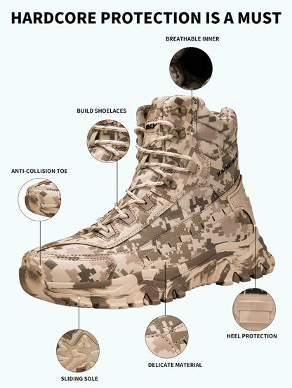2025 Fashion Men's Desert Combat Boots Outdoor Non-slip Hiking Shoes Waterproof Men's Work Boots Men Tactical Boots Ankle Boots