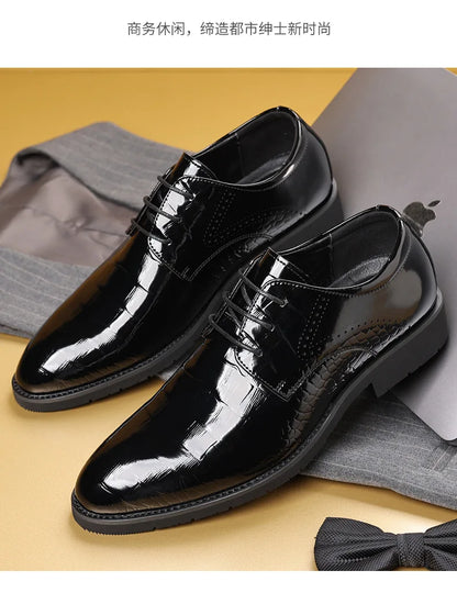 New Designer Autumn Collection British-style Men's Dress Shoes Fashion Patent Leather Commuter Shoes Male Black Casual Shoe Man