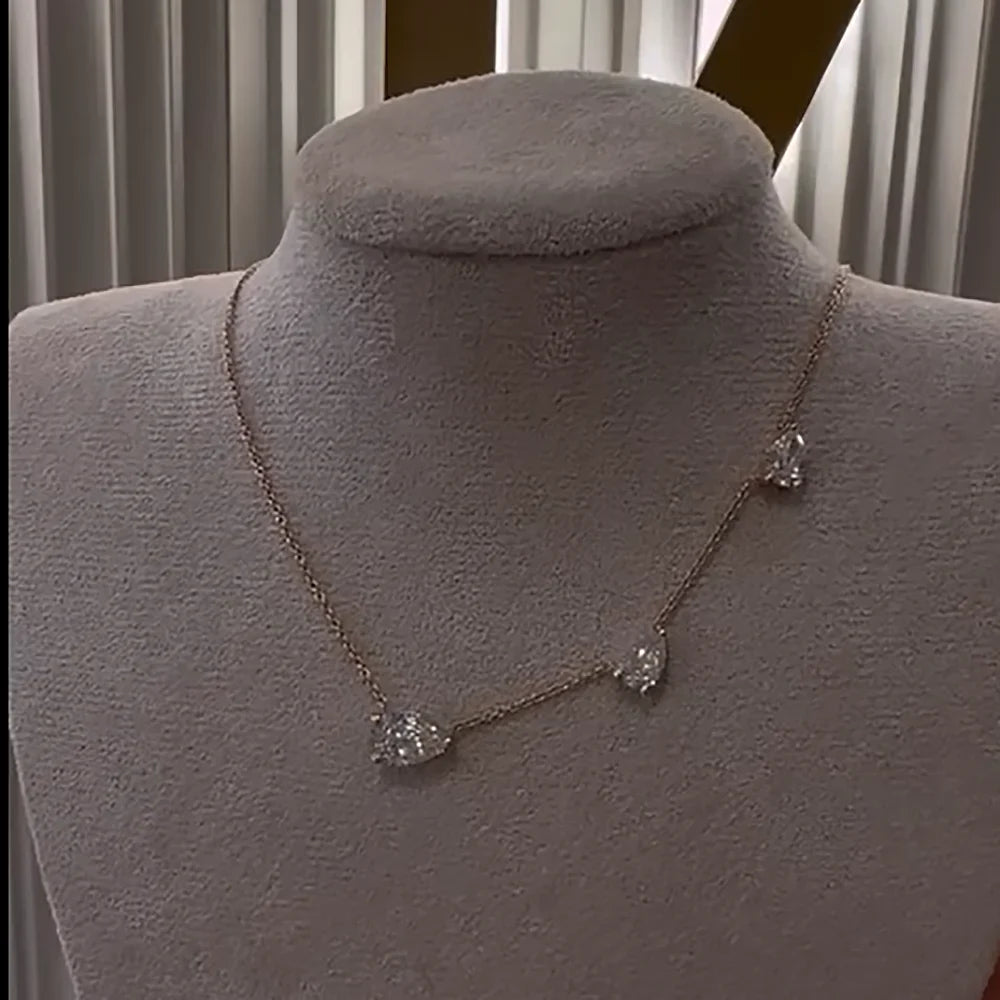 3-Stones Waterdrop Moissanite Pendant Necklace for Women 925 Silver 4-3-2Carat East West Pear Cut Diamond Neckchain Fine Jewelry