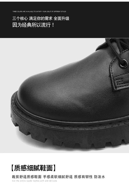 Men Shoes Autumn Anti Slip Waterproof High Top Black Lace Up Casual Leather Shoes Platform Boots Fashion Trend Motorcycle Boots