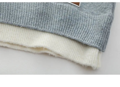 Fake Two Piece Pullover Cardigan Men Round Neck Long Sleeve Clothing Thermal Warm Comfortable Youth Casual Knit Sweater