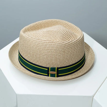 Fashion Vintage British Trilby Straw Hat Breathable Cuban Travel Cap Beach Sun Hat Handwoven Men's Summer Straw Fedora