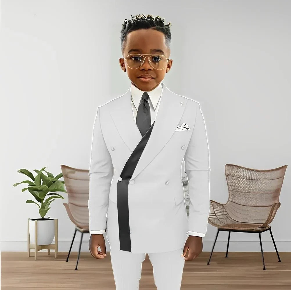Fashionable Design Double Breasted Boys Suits 2 Pieces Wedding Tuxedo For Kids Formal Elegant Full Sleeve Children's Suit Set