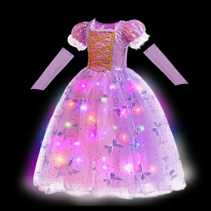 2026 Glowing Rapunzel Costume Girl LED Princess Ball Gown Christmas Light up Tangled Rapunzel Frock Toddler Girl Cosplay Dress