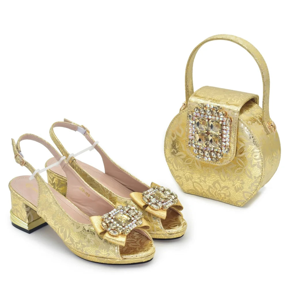 New Arrival Nigeria Italian Shoes and Matching Bags with Rhinestone Matching Shoes and Bags Sets for Women Crystal Women Pumps