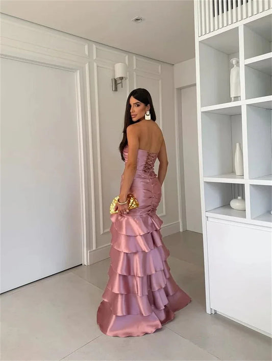 Customized Pink Tiered Ruffle Mermaid Corset Prom Dresses Sleeveless Vestidos De Noche Floor-Length Formal Evening 2026