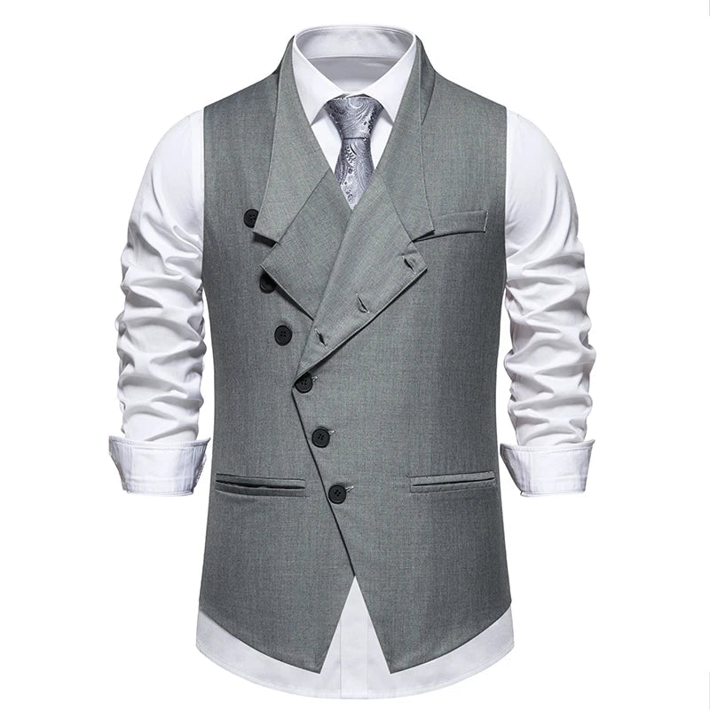 Men's Wedding and Party Vest with Diagonal Front Placket and Single-Button Closure