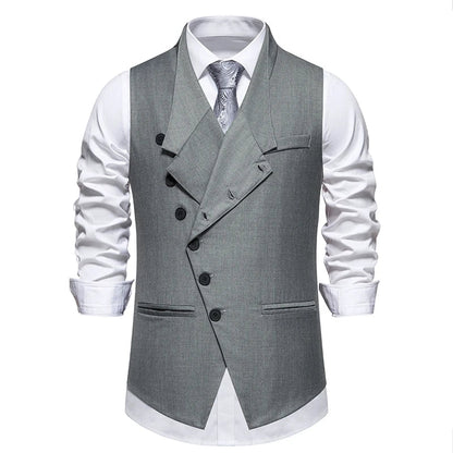 Men's Wedding and Party Vest with Diagonal Front Placket and Single-Button Closure