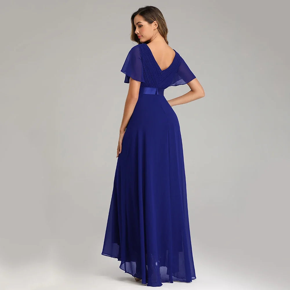 Evening Dresses Elegant V-Neck Ruffles Chiffon Formal Evening Gown  Robe Vestidos De Fiesta Dress for Wedding Party