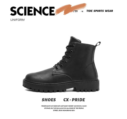 Men Shoes Autumn Anti Slip Waterproof High Top Black Lace Up Casual Leather Shoes Platform Boots Fashion Trend Motorcycle Boots