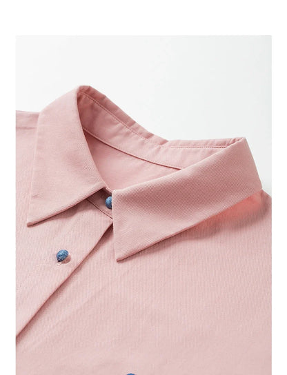 Women Blouse Shirt 2025 Spring New Love Embroidered Simple and Versatile Solid Color Pure Cotton Shirt Tops
