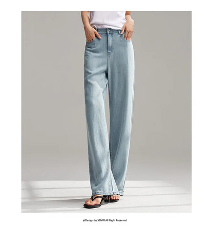 Semir Jeans Women Elastic Waist Long Trousers 2025 New Summer Version Cool Feeling Wide-leg Trousers