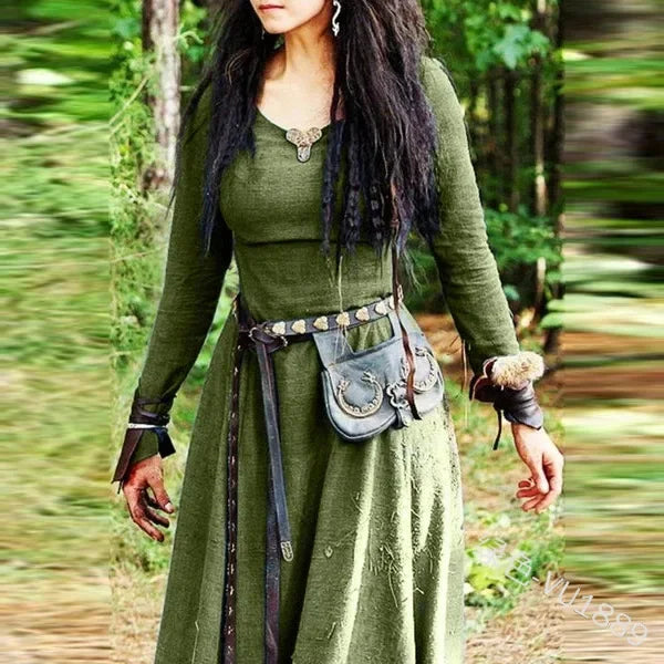 LisdinoMedieval Dress Women Long Sleeve Maxi Robe Vintage Fairy Elven Dress Renaissance Celtic Viking Gothic Cosplay Costumes