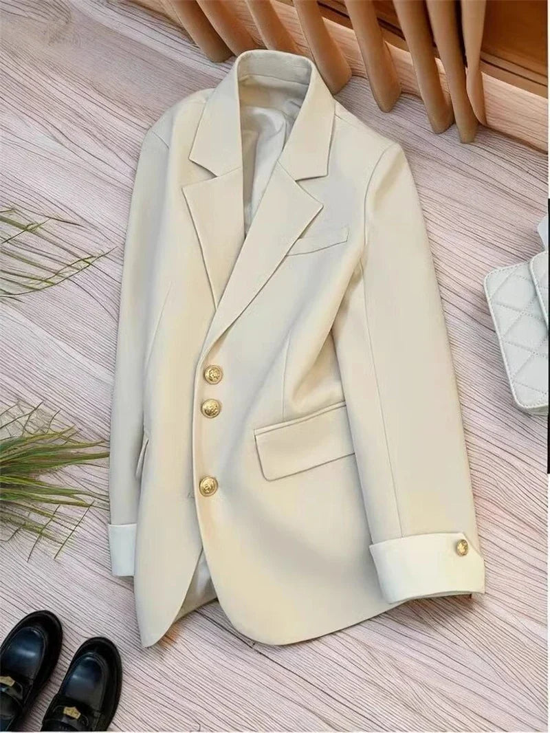 Mint Green Women Blazers 2025 Spring New Jackets Single Breasted Unique Cuff Design Notched Casual Suit Jacket Fashion Lady Coat