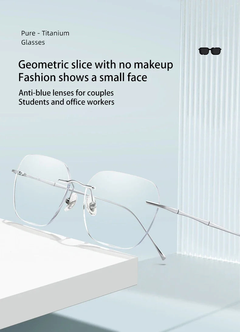 Ultra-light Titanium Rimless Myopia Frames Unisex Simple Square Read Frames Glasses Customized Prescription Glasses F0623
