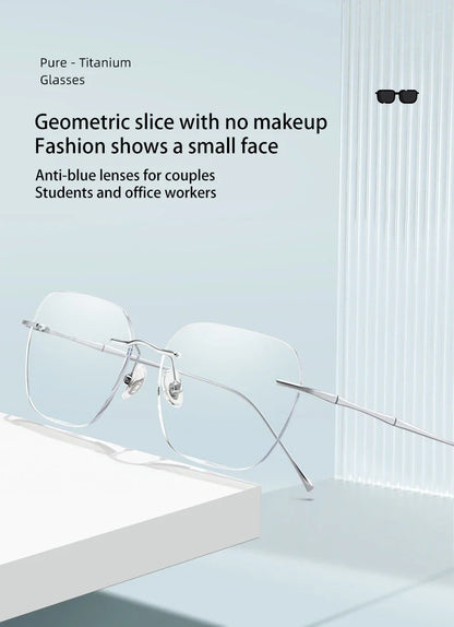 Ultra-light Titanium Rimless Myopia Frames Unisex Simple Square Read Frames Glasses Customized Prescription Glasses F0623