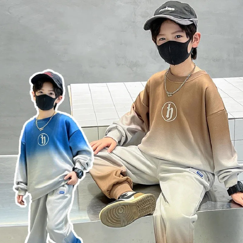 Boys Loose Contrast Tie Dye Alphabet Sweatshirt+Sweatpant Workout Set School Kids 2PCS Tracksuit Children Jogger Outfit 5-16 Yr
