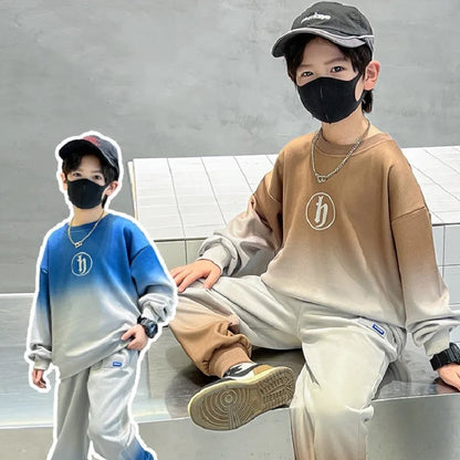 Boys Loose Contrast Tie Dye Alphabet Sweatshirt+Sweatpant Workout Set School Kids 2PCS Tracksuit Children Jogger Outfit 5-16 Yr