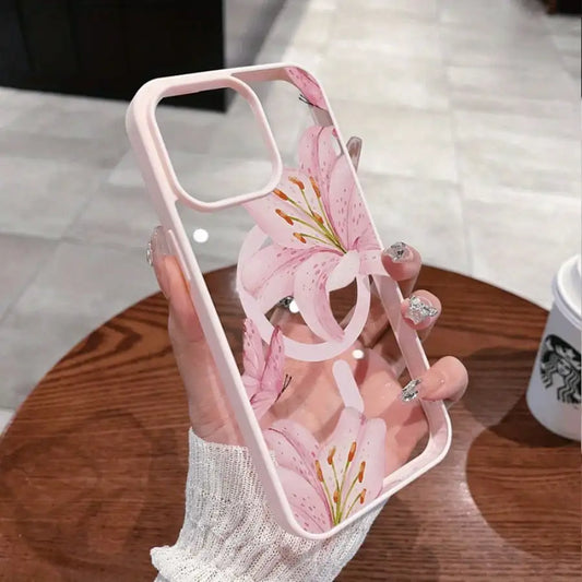 جراب هاتف Pink Lily مغناطيسي لهاتف آيفون 17 16 15 14 13 12 11Pro Max Plus يتميز بتصميم أنيق